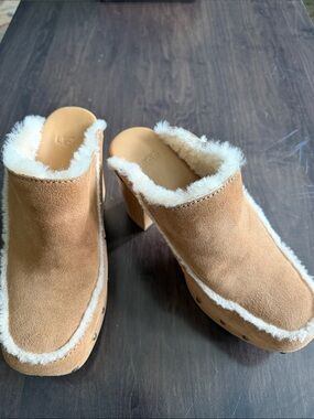 UGG Chestnut Suede Shearling Clog Mules